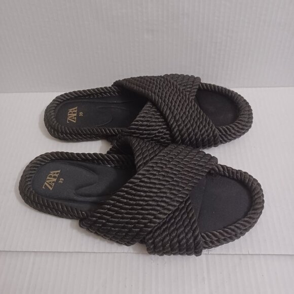 ZARA ROPE SLIDE SANDALS BLACK SIZE 39 - Picture 9 of 12